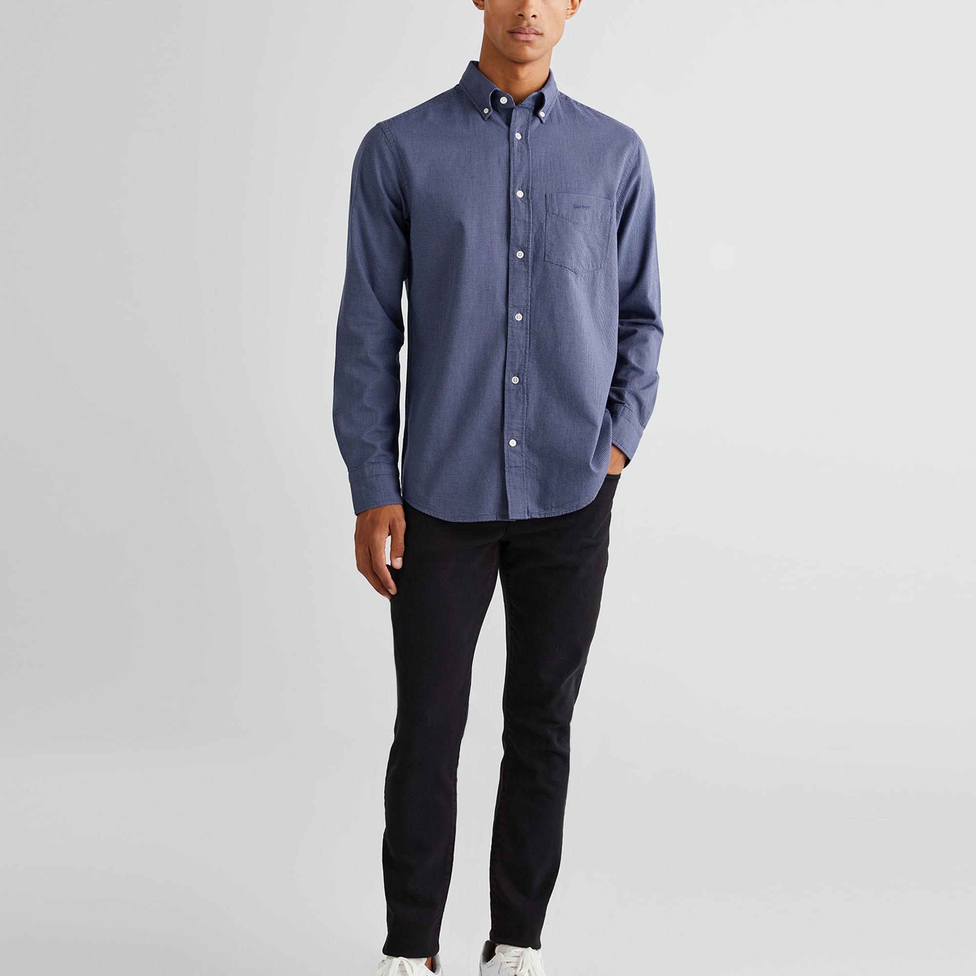 GANT Erkek Lacivert Regular Fit Düğmeli Yaka Kareli Gömlek