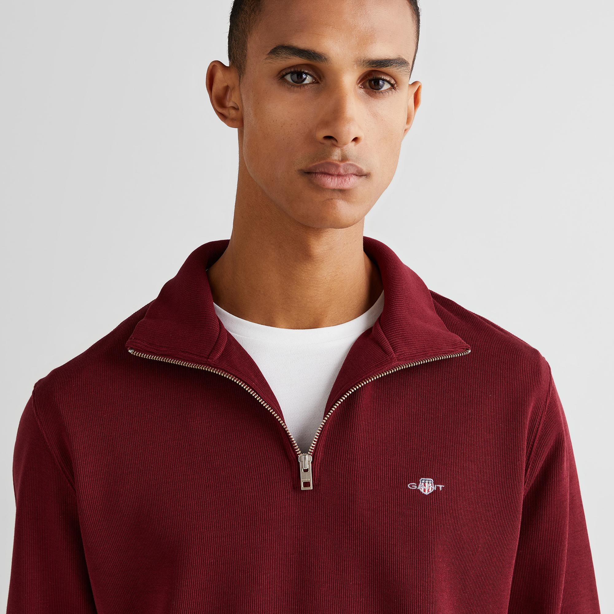 GANT Erkek Bordo Regular Fit Yarım Fermuarlı Sweatshirt