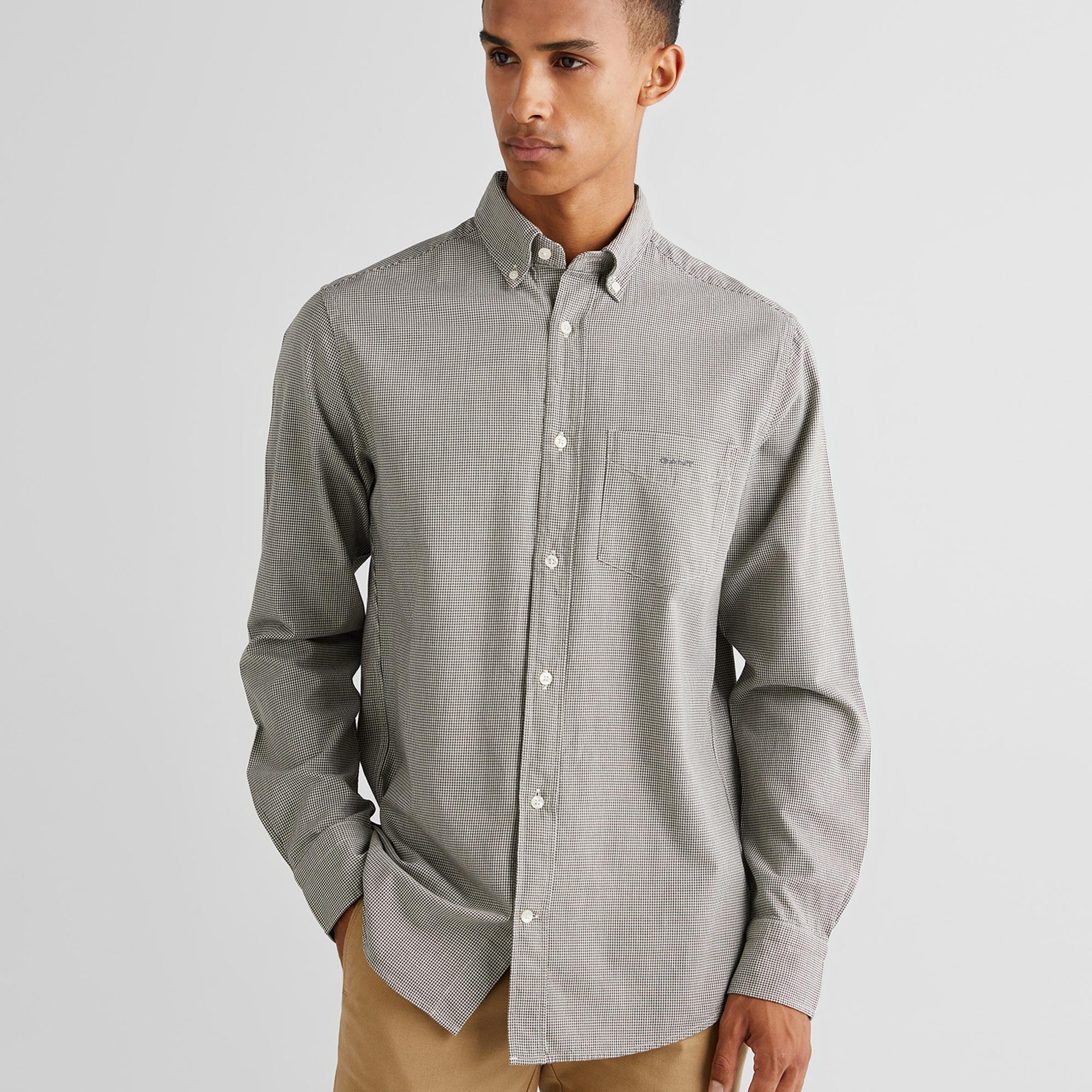 GANT Erkek Gri Regular Fit Düğmeli Yaka Kareli Gömlek