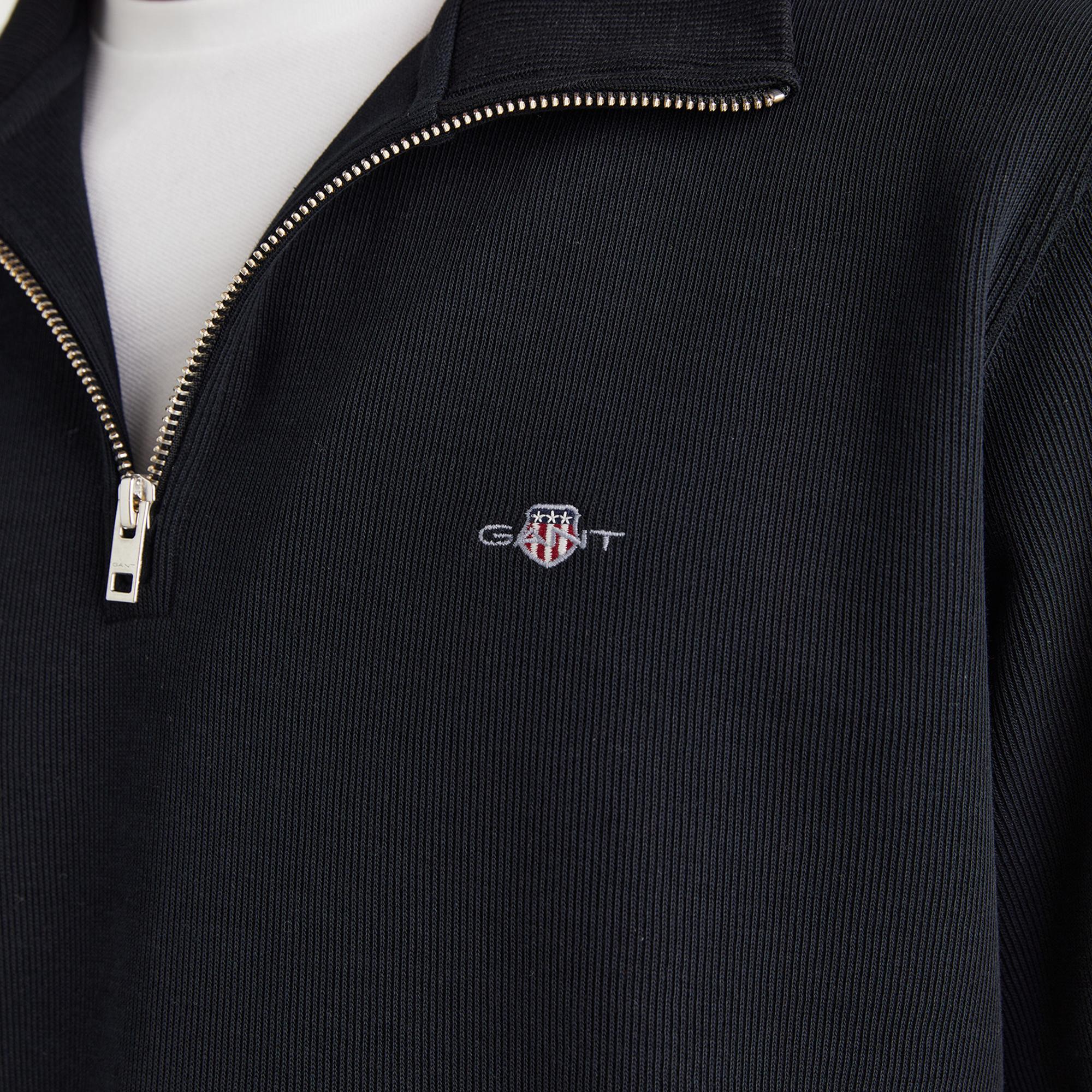 GANT Erkek Siyah Regular Fit Yarım Fermuarlı Sweatshirt