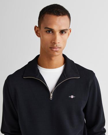  GANT Erkek Siyah Regular Fit Yarım Fermuarlı Sweatshirt