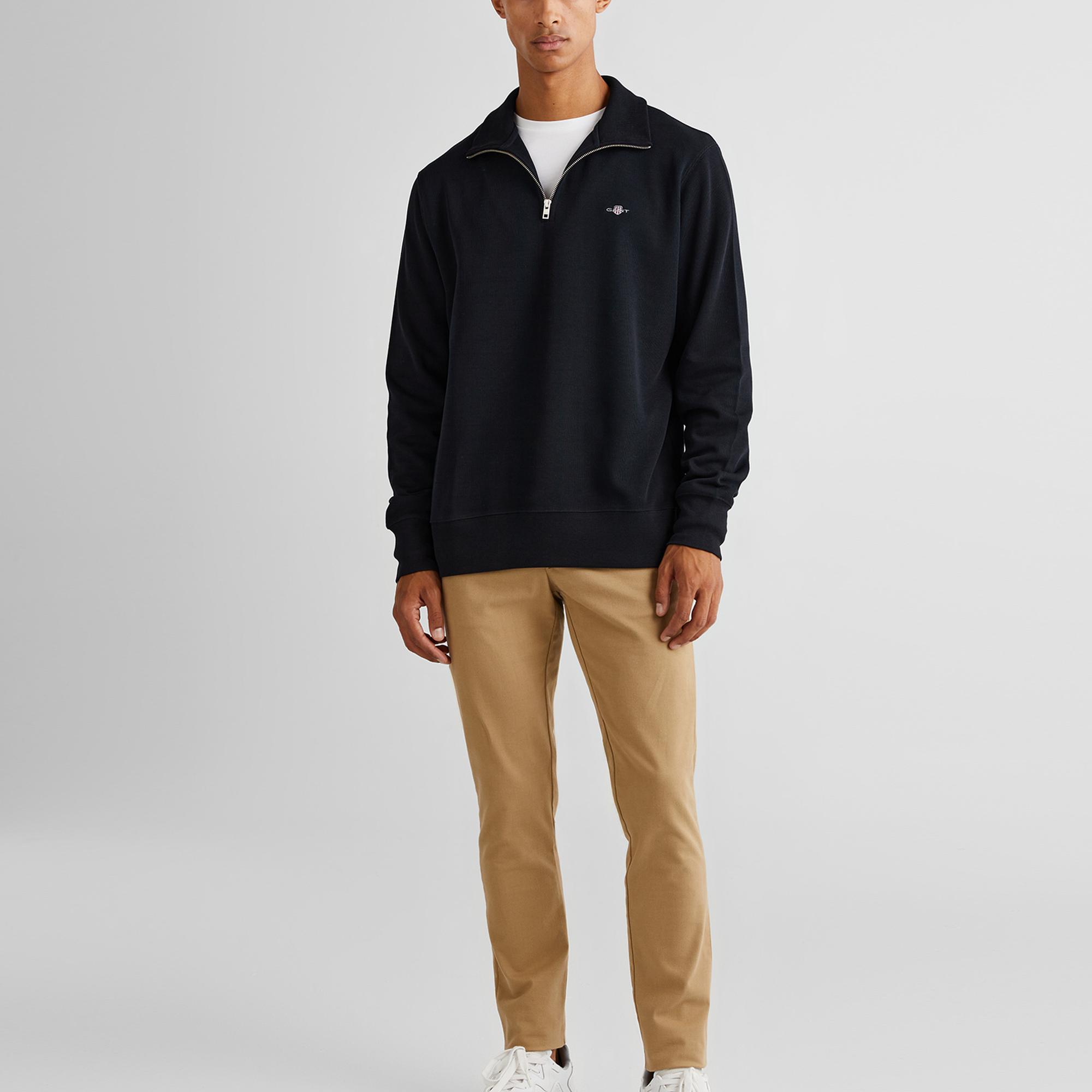 GANT Erkek Siyah Regular Fit Yarım Fermuarlı Sweatshirt