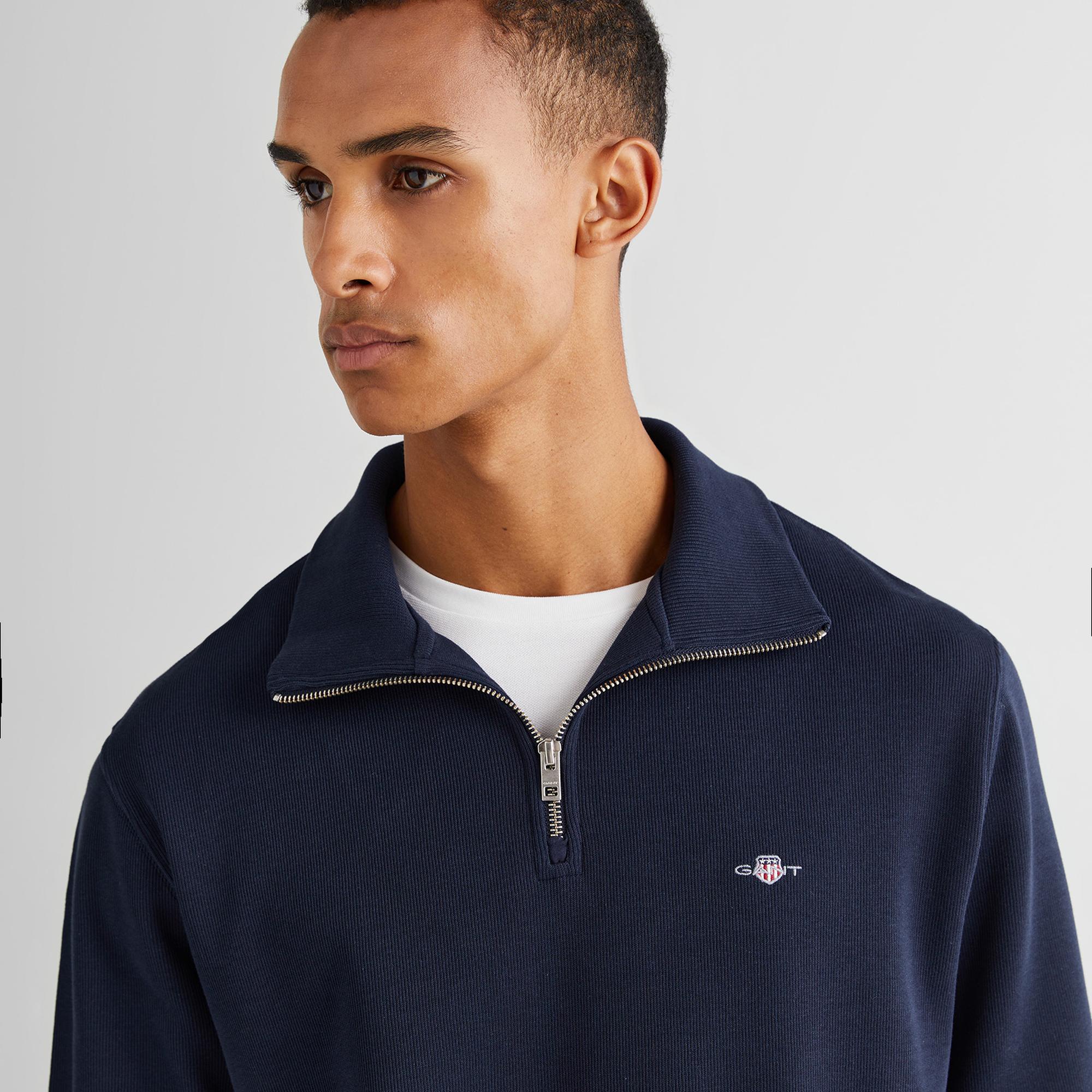 GANT Erkek Lacivert Regular Fit Yarım Fermuarlı Sweatshirt