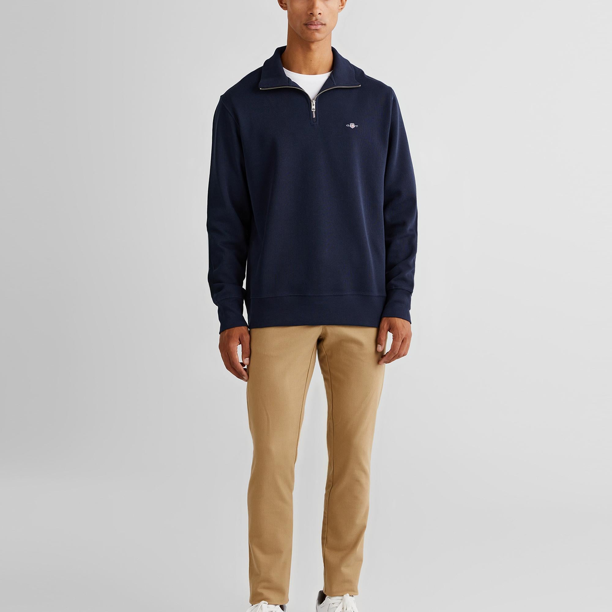 GANT Erkek Lacivert Regular Fit Yarım Fermuarlı Sweatshirt