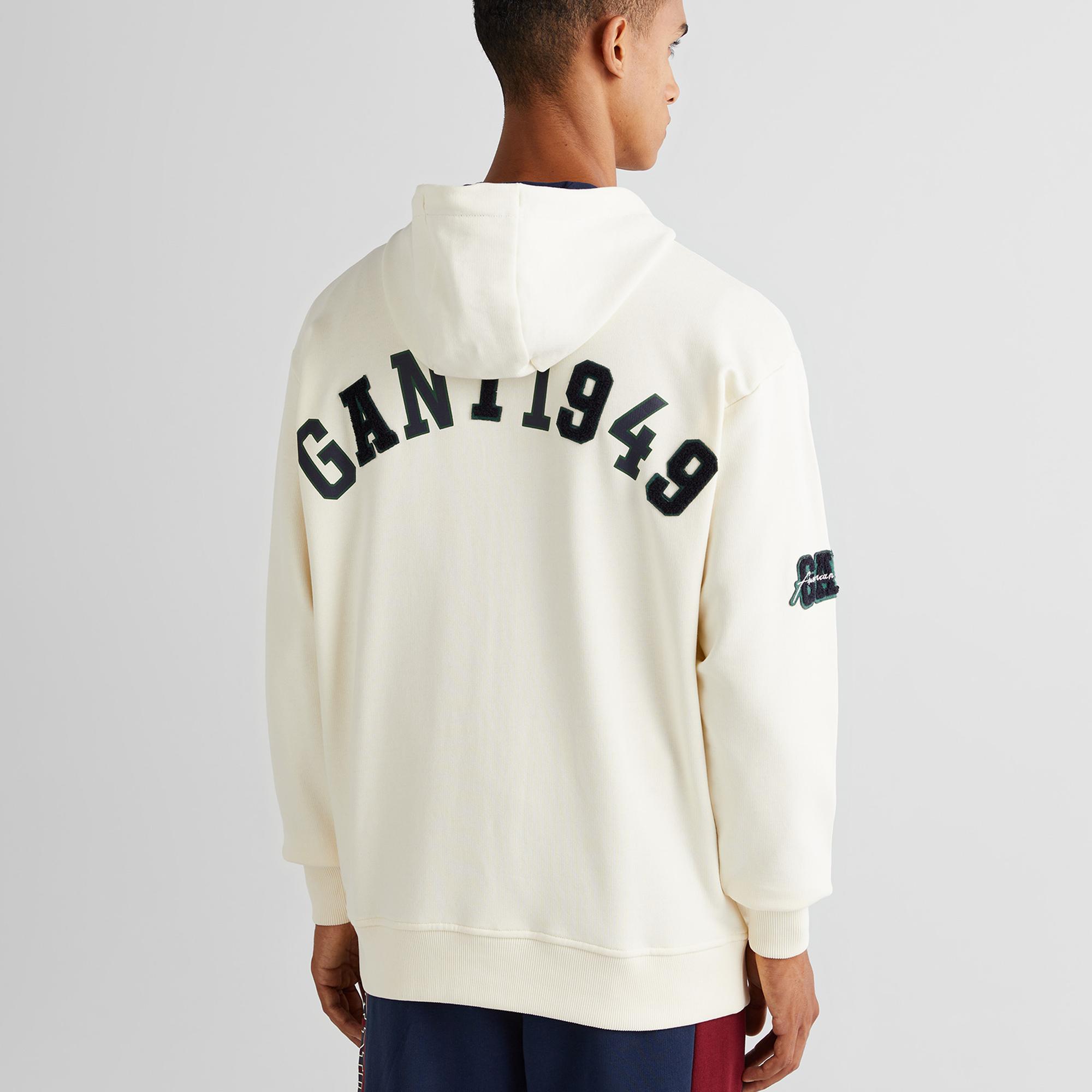 GANT Erkek Krem Relaxed Fit Kapüşonlu Logolu Sweatshirt
