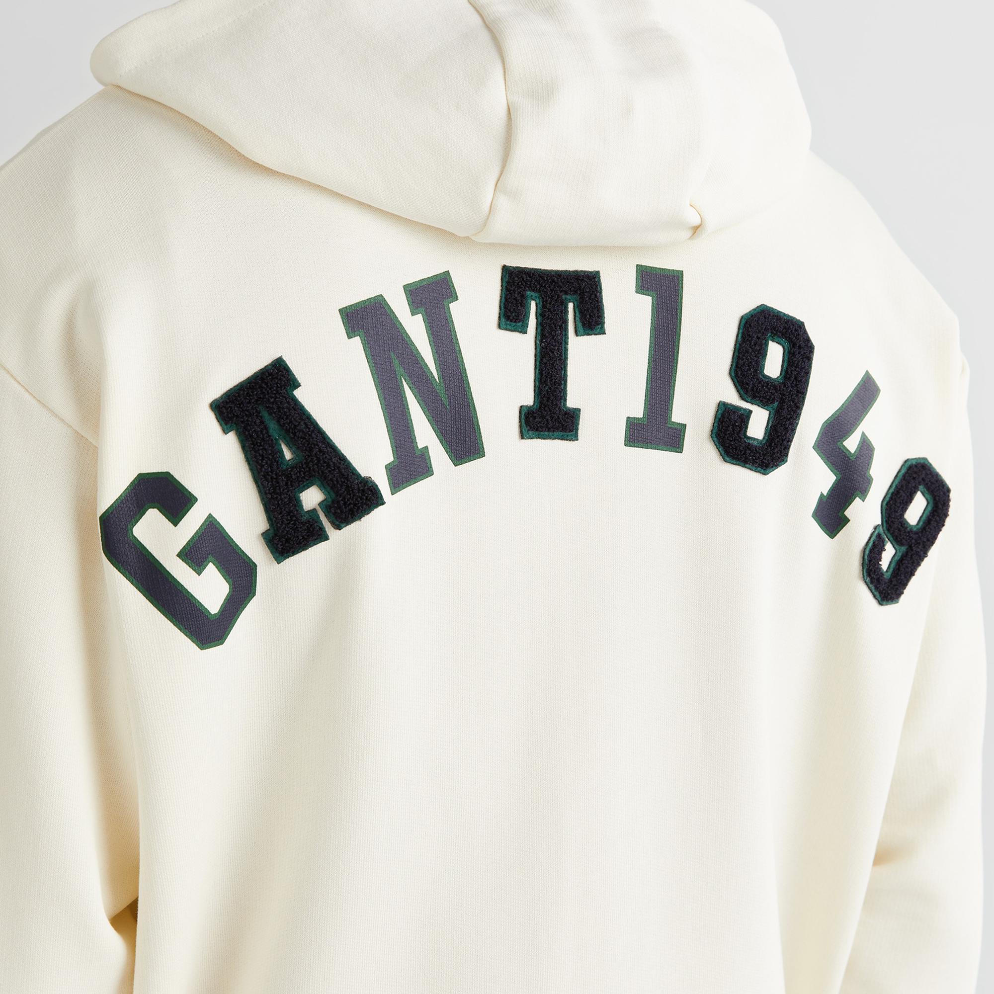 GANT Erkek Krem Relaxed Fit Kapüşonlu Logolu Sweatshirt