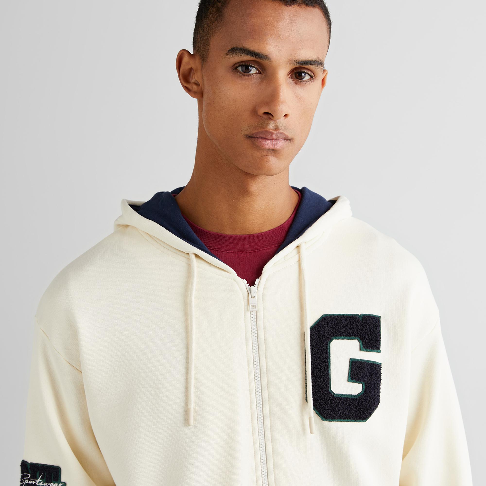 GANT Erkek Krem Relaxed Fit Kapüşonlu Logolu Sweatshirt