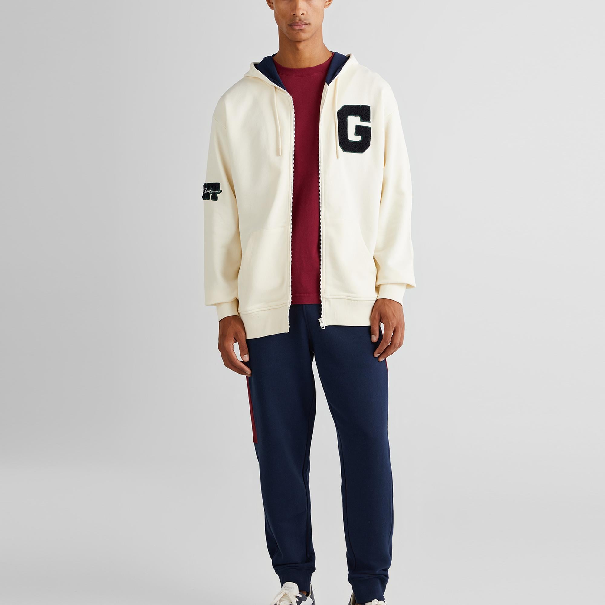 GANT Erkek Krem Relaxed Fit Kapüşonlu Logolu Sweatshirt