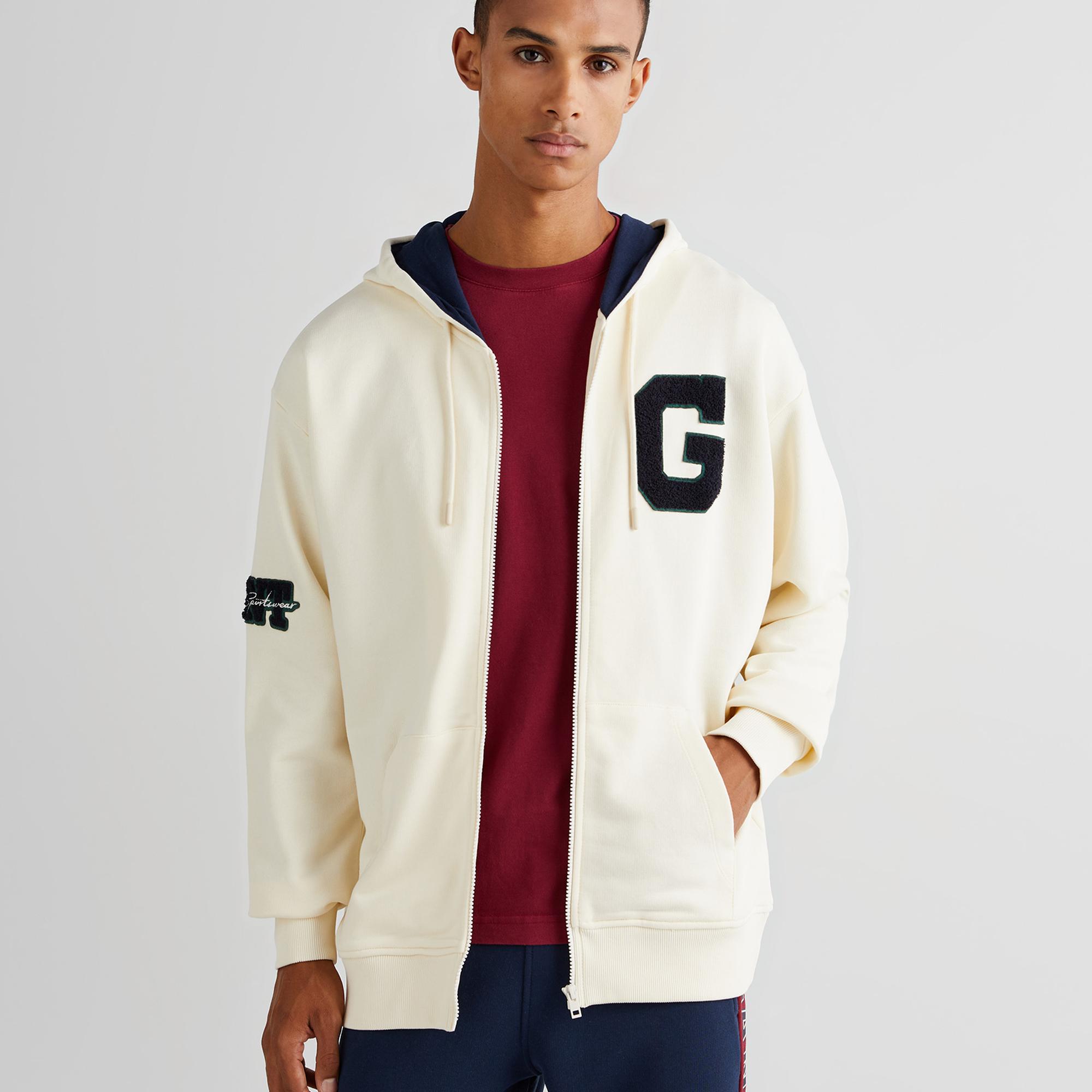 GANT Erkek Krem Relaxed Fit Kapüşonlu Logolu Sweatshirt