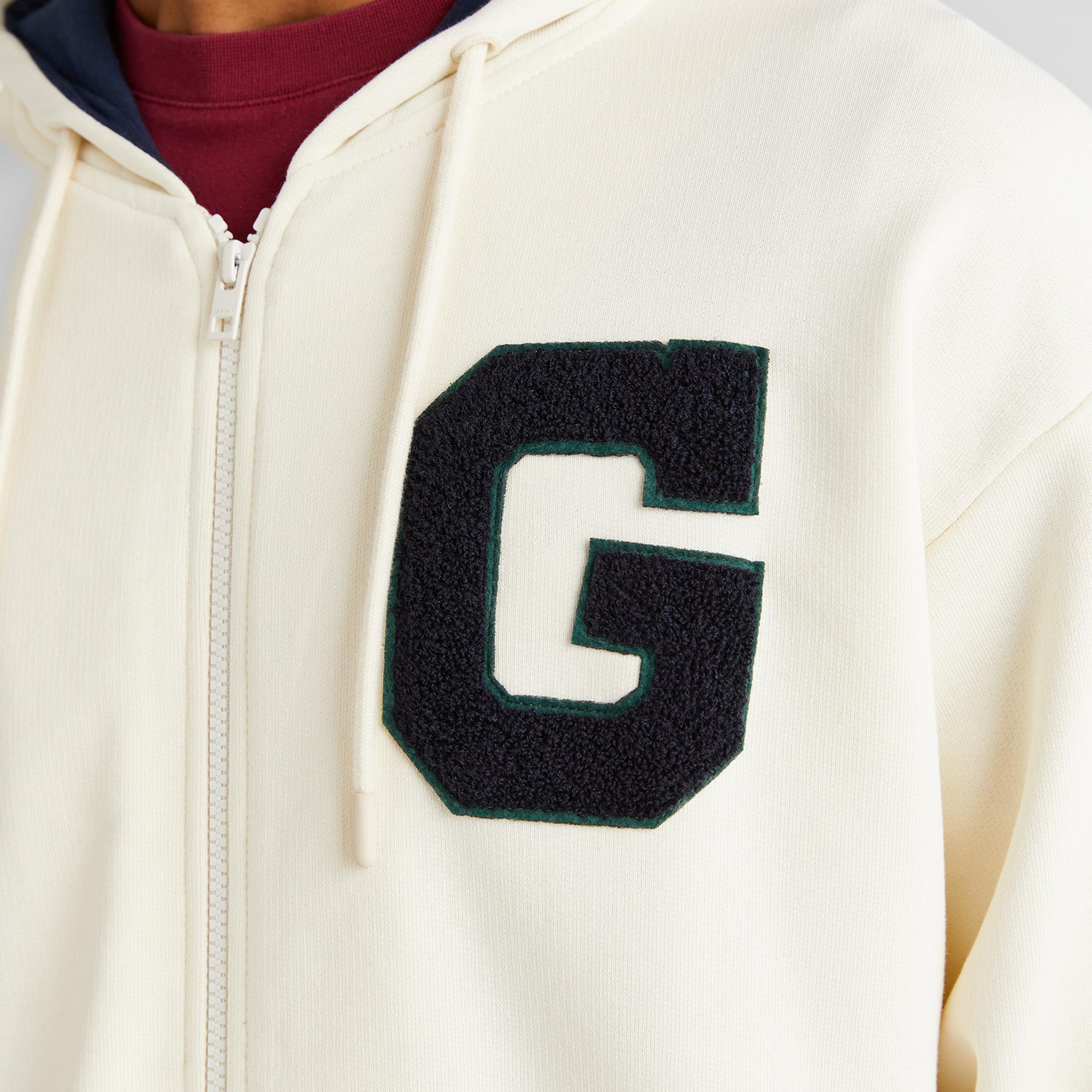 GANT Erkek Krem Relaxed Fit Kapüşonlu Logolu Sweatshirt