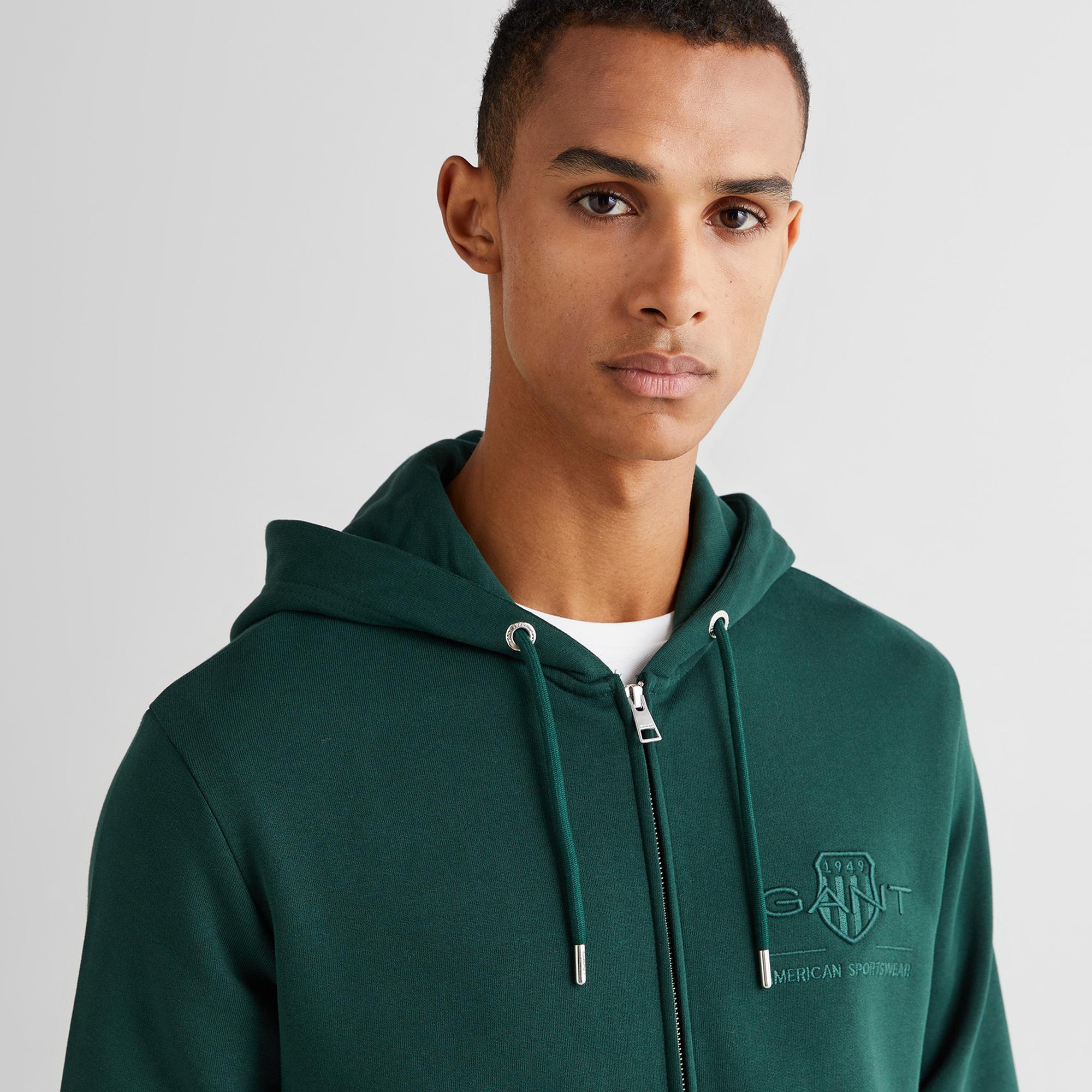 GANT Erkek Yeşil Regular Fit Kapüşonlu Logolu Sweatshirt