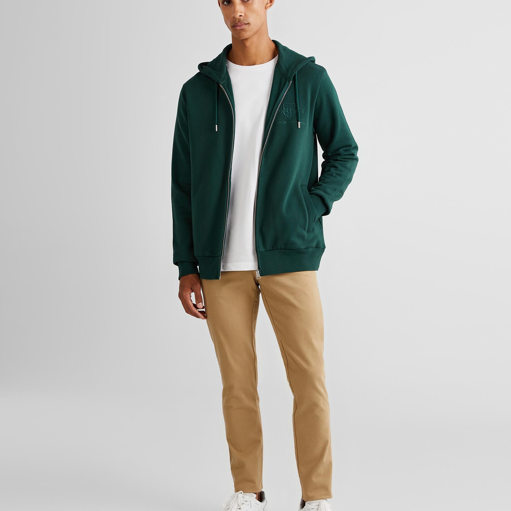 GANT Erkek Yeşil Regular Fit Kapüşonlu Logolu Sweatshirt