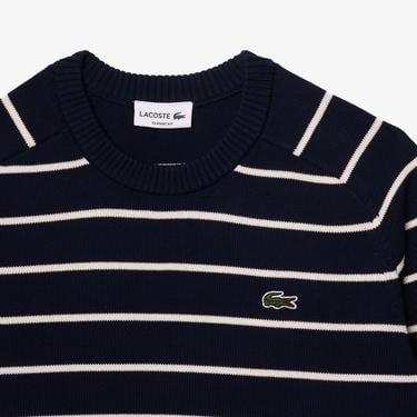 Lacoste Erkek Classic Fit Bisiklet Yaka Çizgili Lacivert Kazak