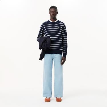  Lacoste Erkek Classic Fit Bisiklet Yaka Çizgili Lacivert Kazak