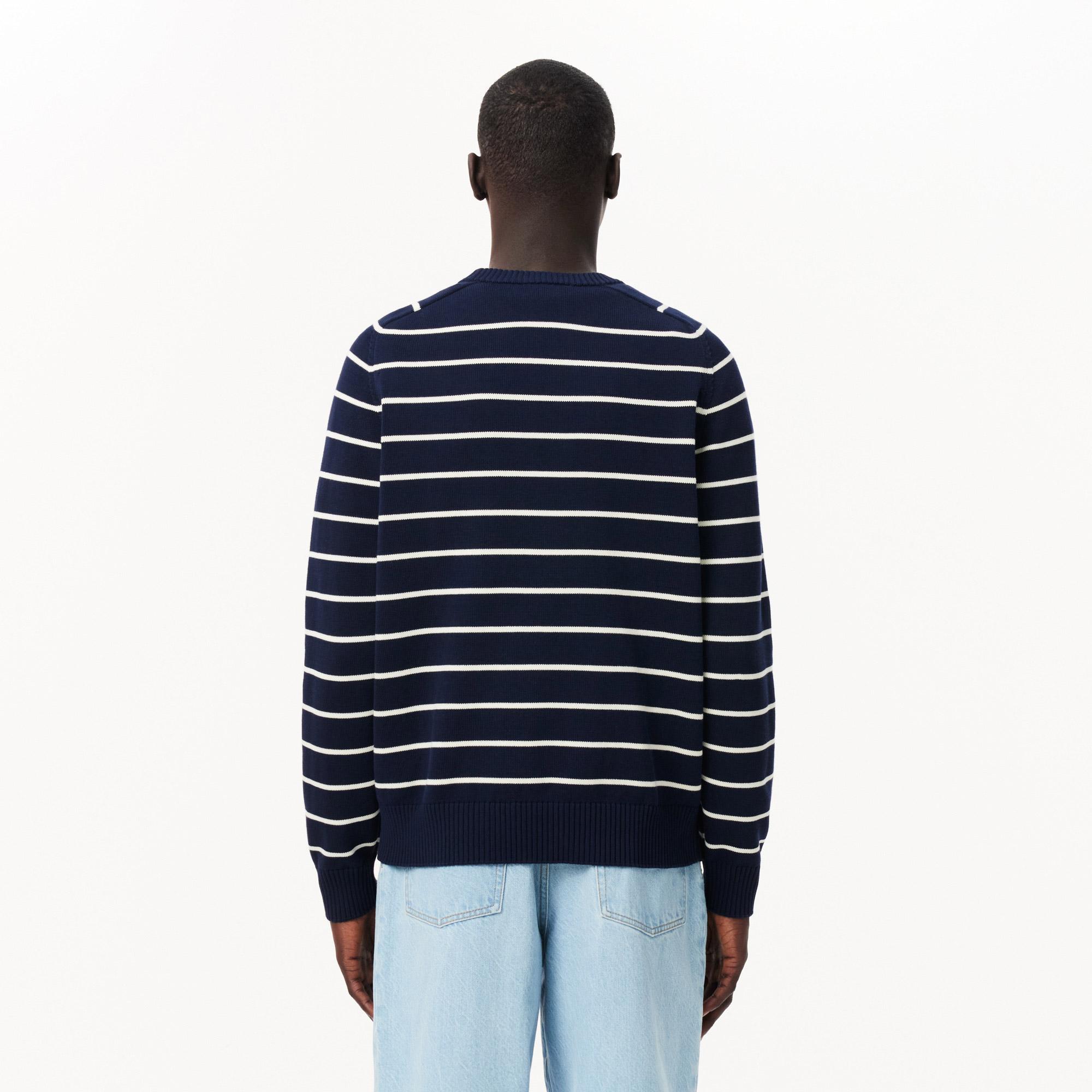 Erkek Regular Fit Bisiklet Yaka Çizgili Lacivert Kazak