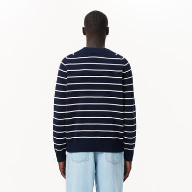  Lacoste Erkek Classic Fit Bisiklet Yaka Çizgili Lacivert Kazak