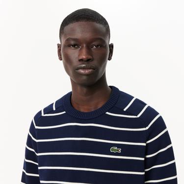  Lacoste Erkek Classic Fit Bisiklet Yaka Çizgili Lacivert Kazak