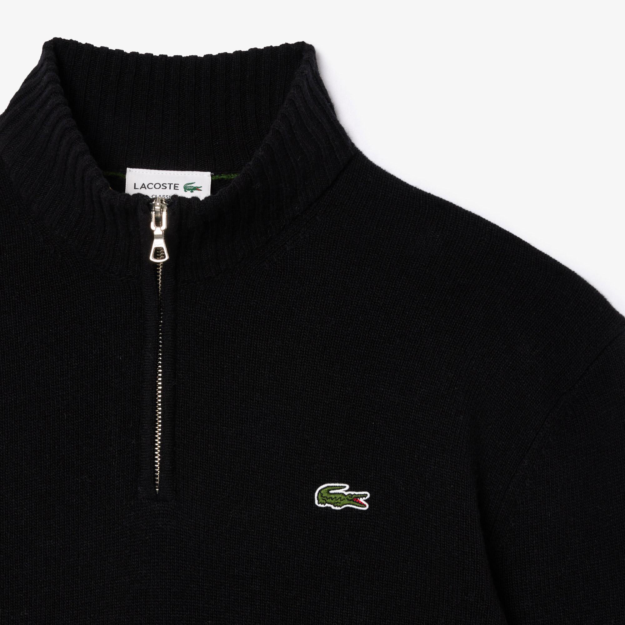Lacoste Erkek Classic Fit Yarım Fermuarlı Yün Siyah Kazak