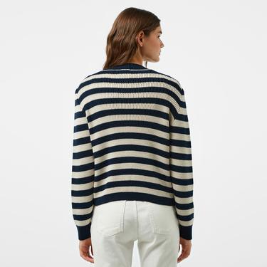  Nautica Kadın Lacivert Çizgili Regular Fit Triko Hırka