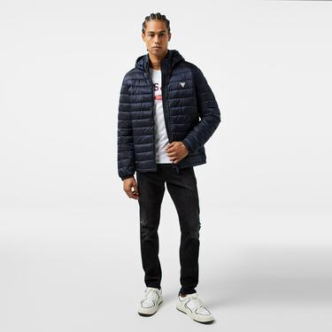  Guess Hooded Puffer Iridescent Nylon 40 Erkek Lacivert Mont
