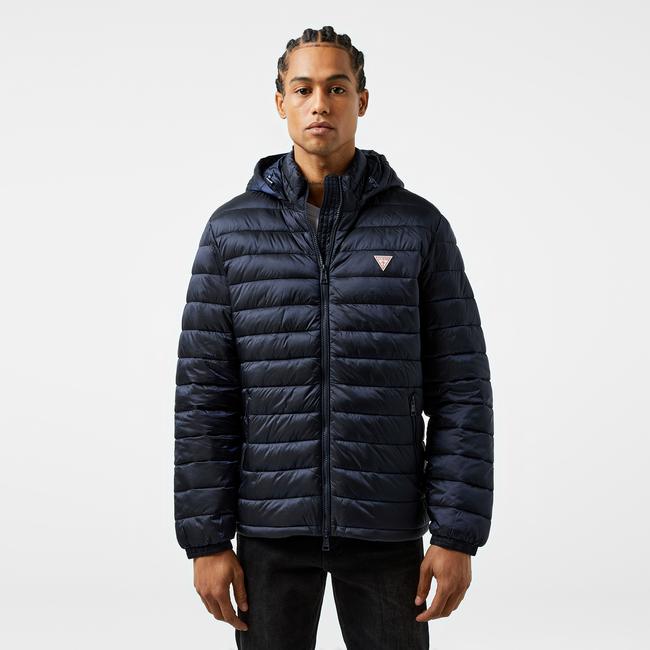  Guess Hooded Puffer Iridescent Nylon 40 Erkek Lacivert Mont