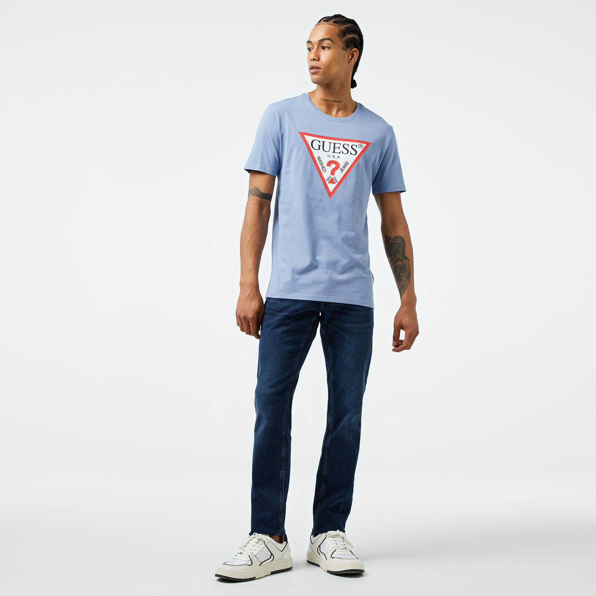 Guess Original Logo Mid Organic Stream Jersey 180 Erkek Mavi T-Shirt