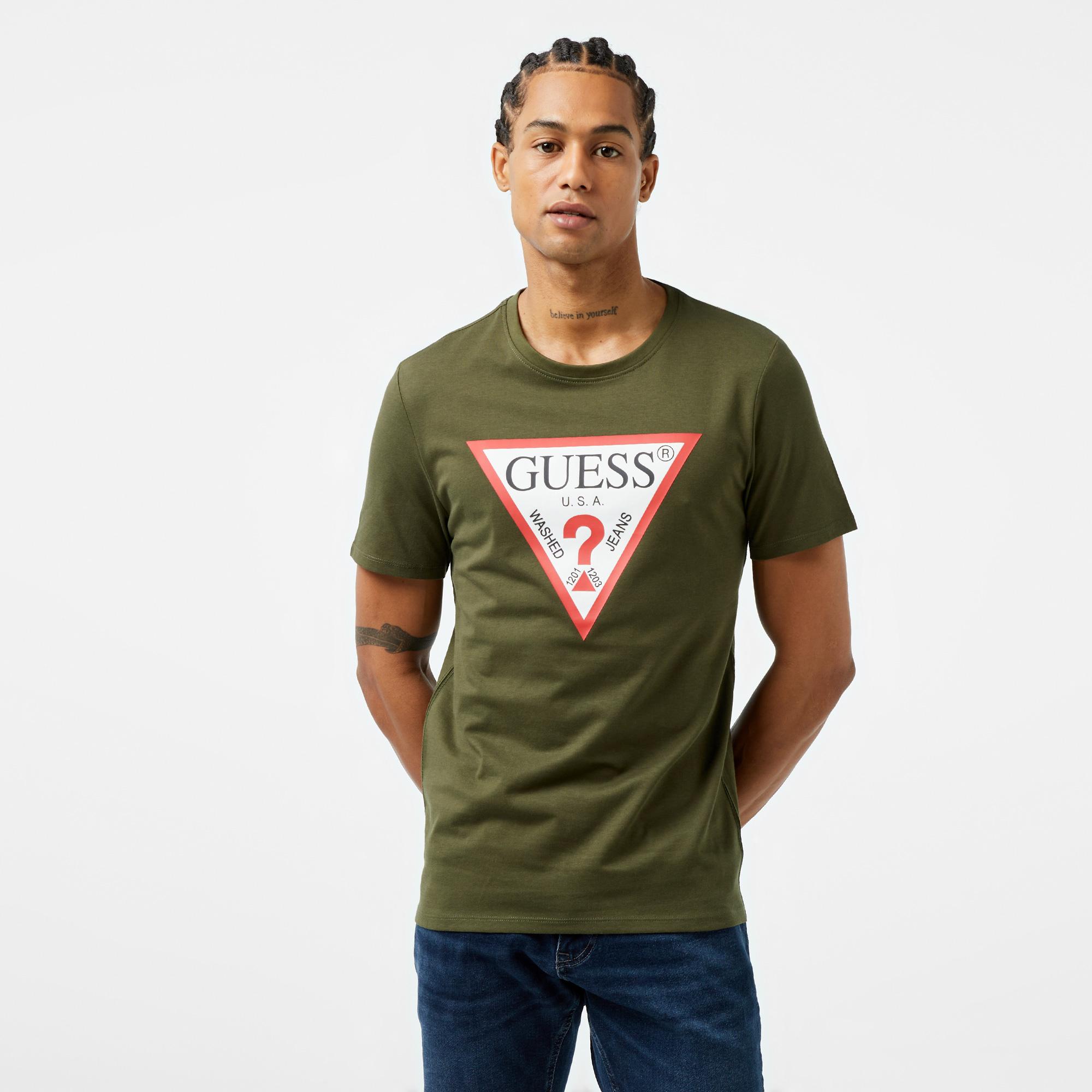 Guess Original Logo Mid Organic Stream Jersey 180 Erkek Yeşil T-Shirt