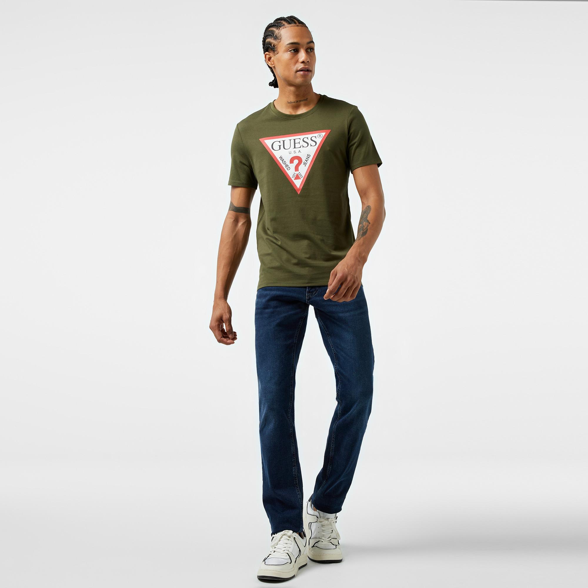Guess Original Logo Mid Organic Stream Jersey 180 Erkek Yeşil T-Shirt
