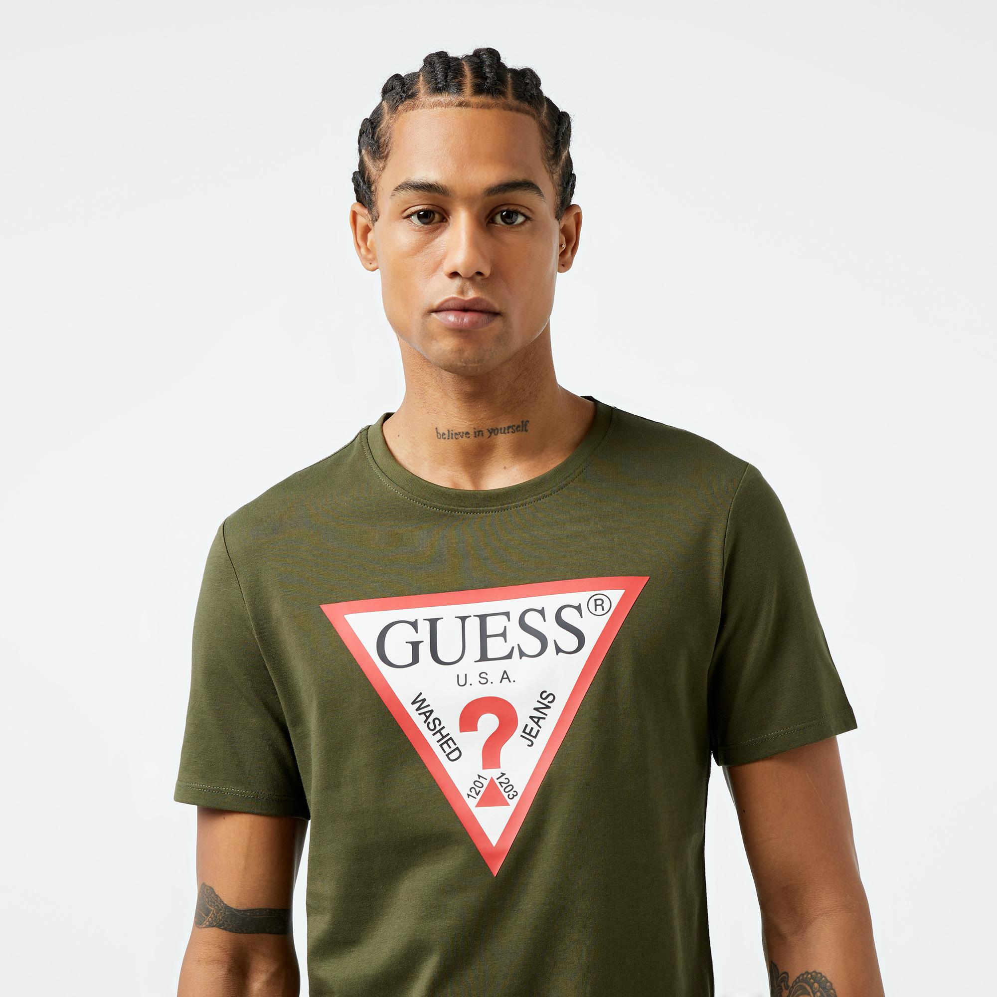 Guess Original Logo Mid Organic Stream Jersey 180 Erkek Yeşil T-Shirt