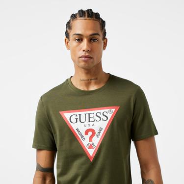  Guess Original Logo Mid Organic Stream Jersey 180 Erkek Yeşil T-Shirt