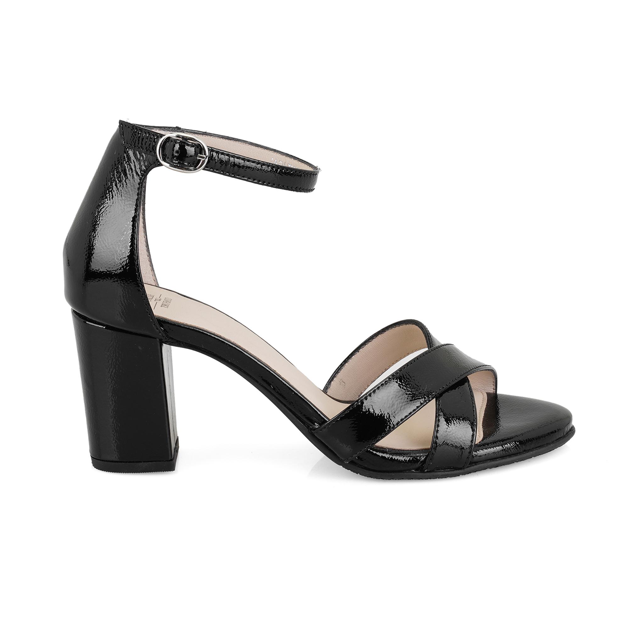 Hillary Siyah Kadın Ayarlanabilir Tokalı Topuklu DesaComfort Deri Sandalet