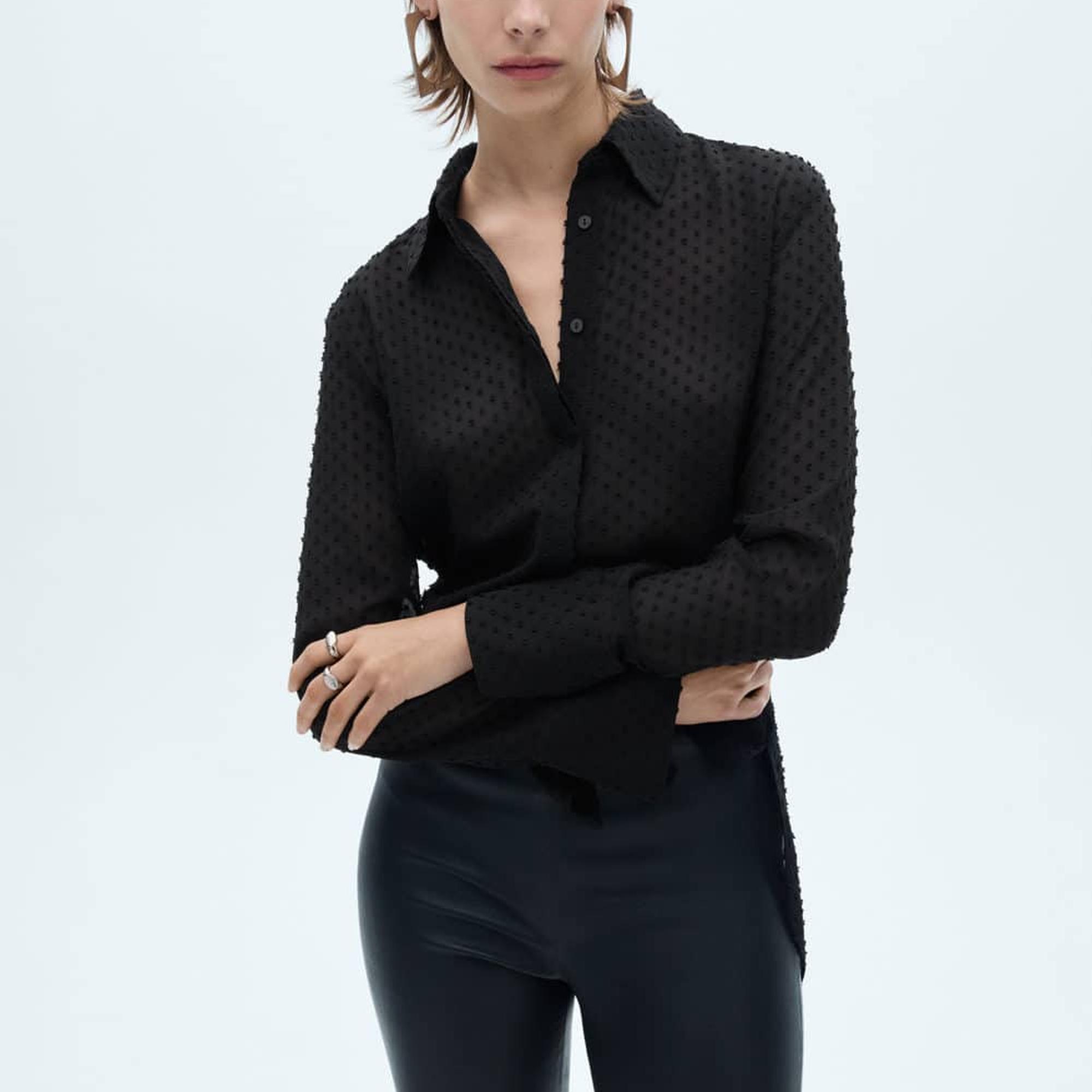 Mango Kadın Gizli Düğmeli Plumeti Gömlek Siyah