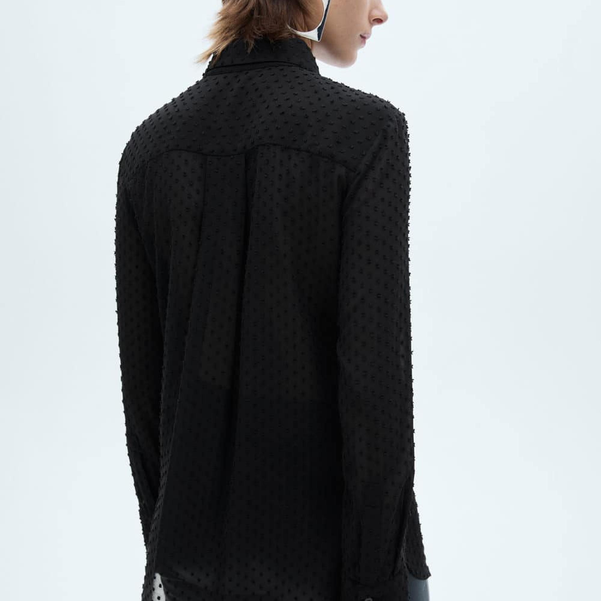 Mango Kadın Gizli Düğmeli Plumeti Gömlek Siyah