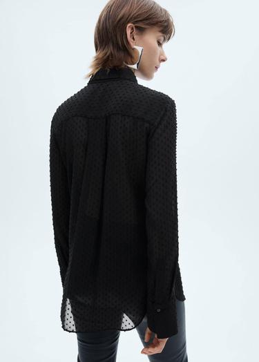  Mango Kadın Gizli Düğmeli Plumeti Gömlek Siyah