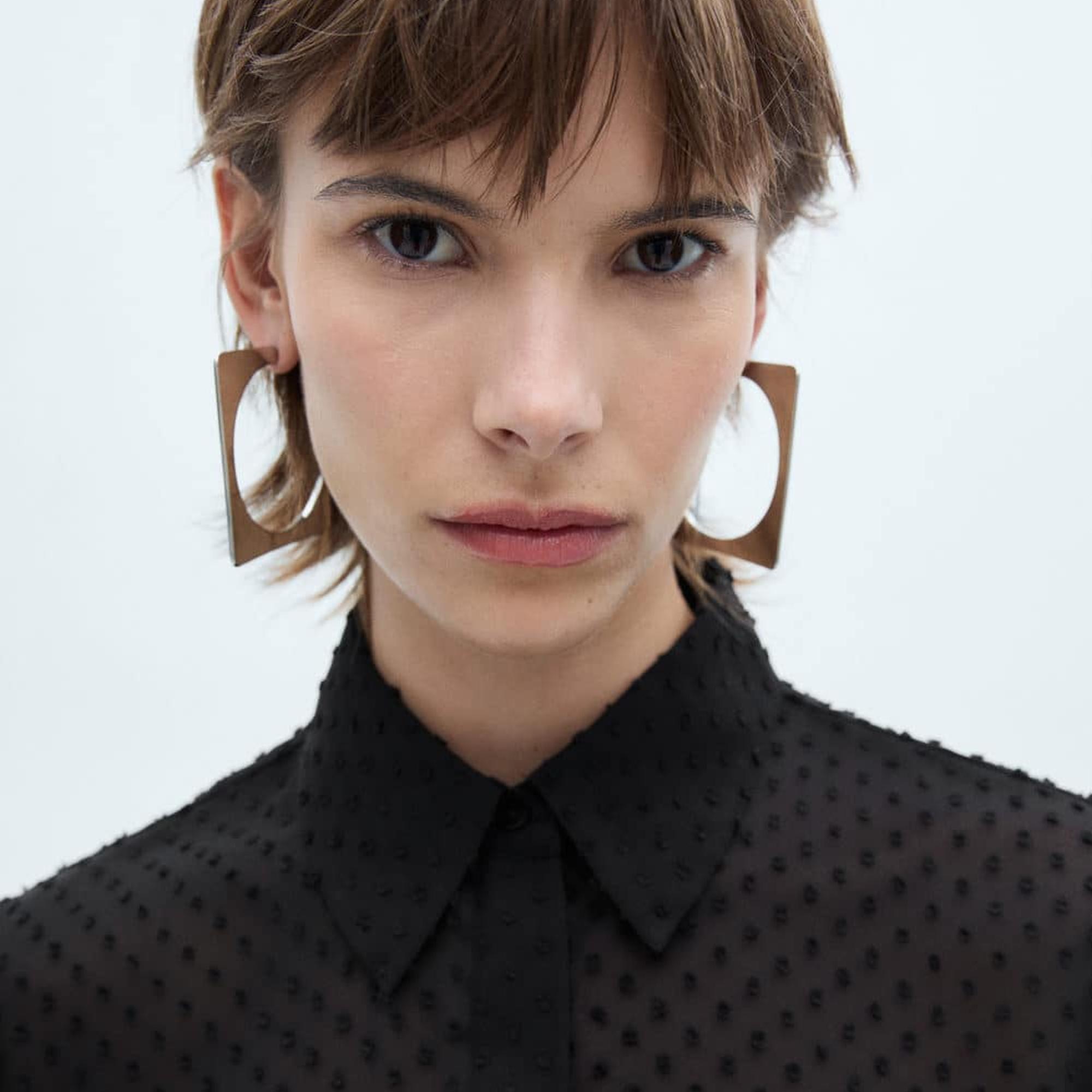 Mango Kadın Gizli Düğmeli Plumeti Gömlek Siyah