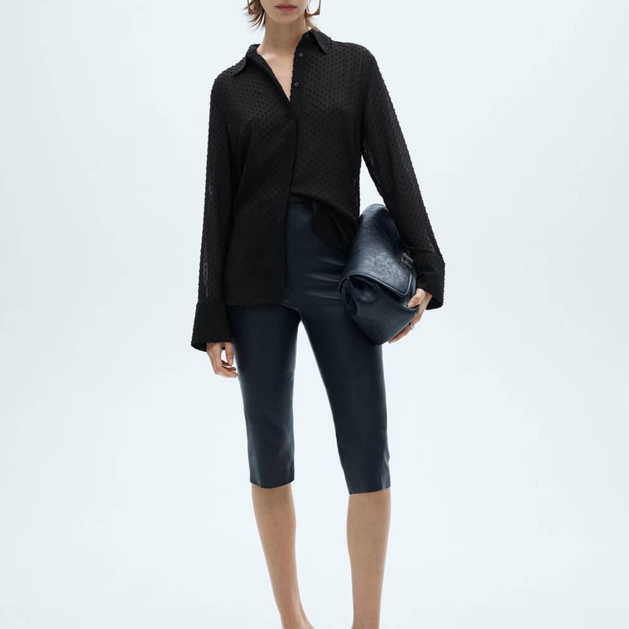 Mango Kadın Gizli Düğmeli Plumeti Gömlek Siyah