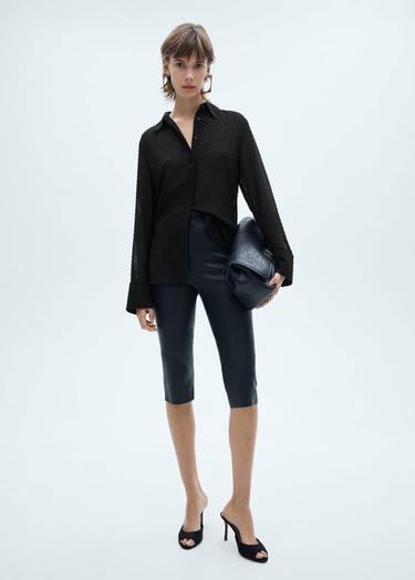  Mango Kadın Gizli Düğmeli Plumeti Gömlek Siyah