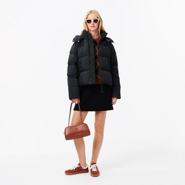  Kadın Relaxed Fit Kapüşonlu Siyah Şişme Mont