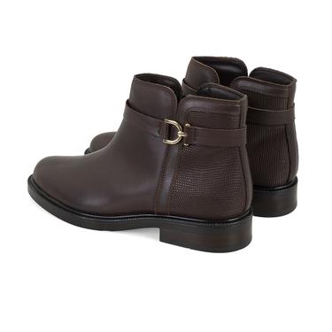  Vesla Metal Aksesuarlı Kahve Kadın Deri Bot
