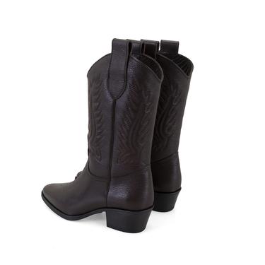  Noa Kahve Kadın Desenli Deri Kovboy Çizmesi