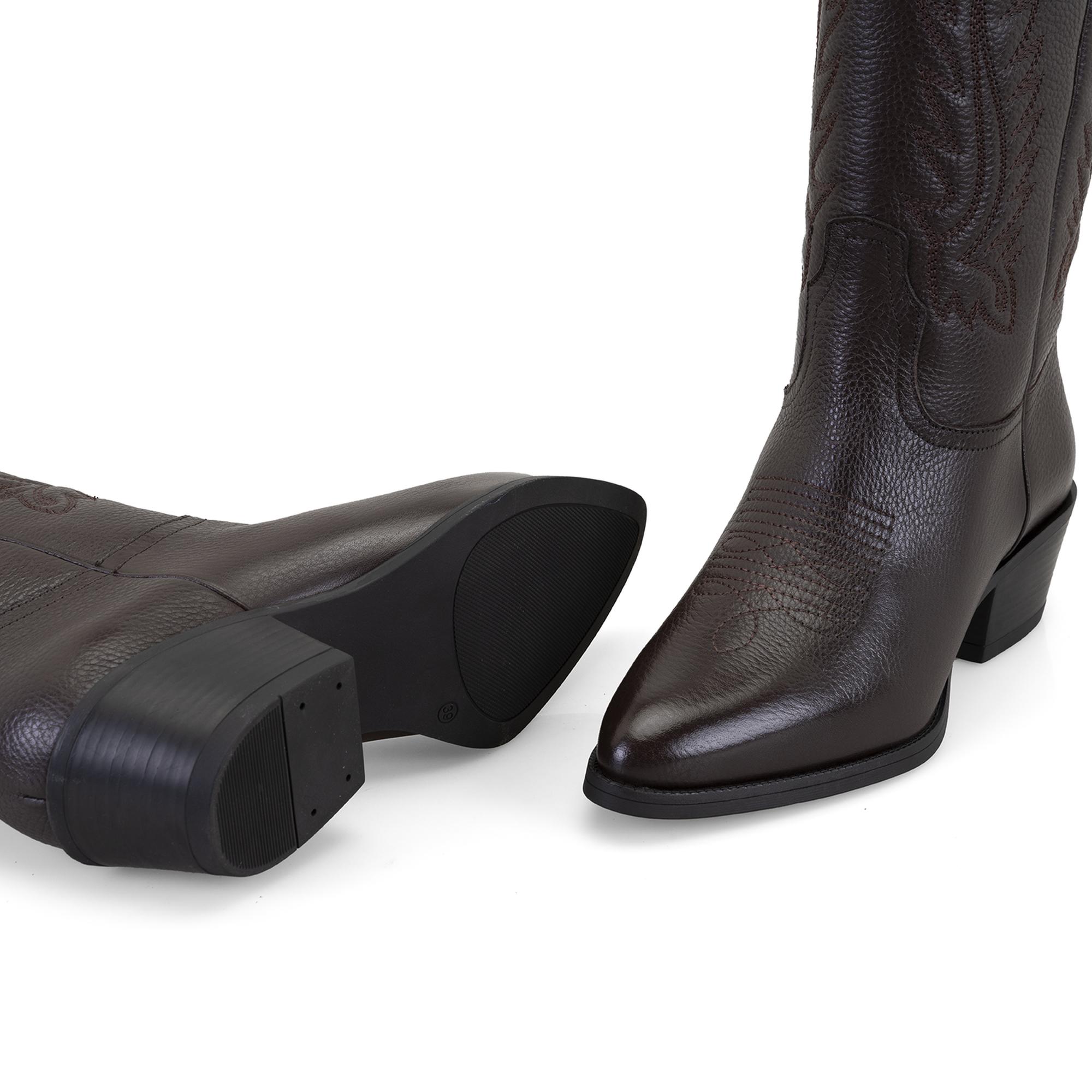 Noa Kahve Kadın Desenli Deri Kovboy Çizmesi