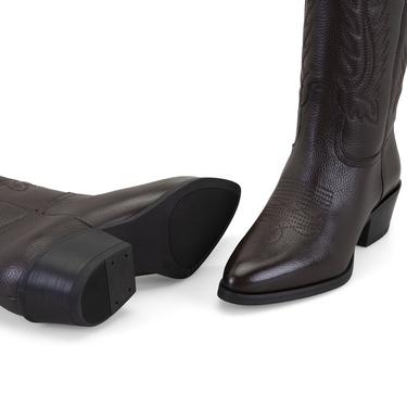  Noa Kahve Kadın Desenli Deri Kovboy Çizmesi