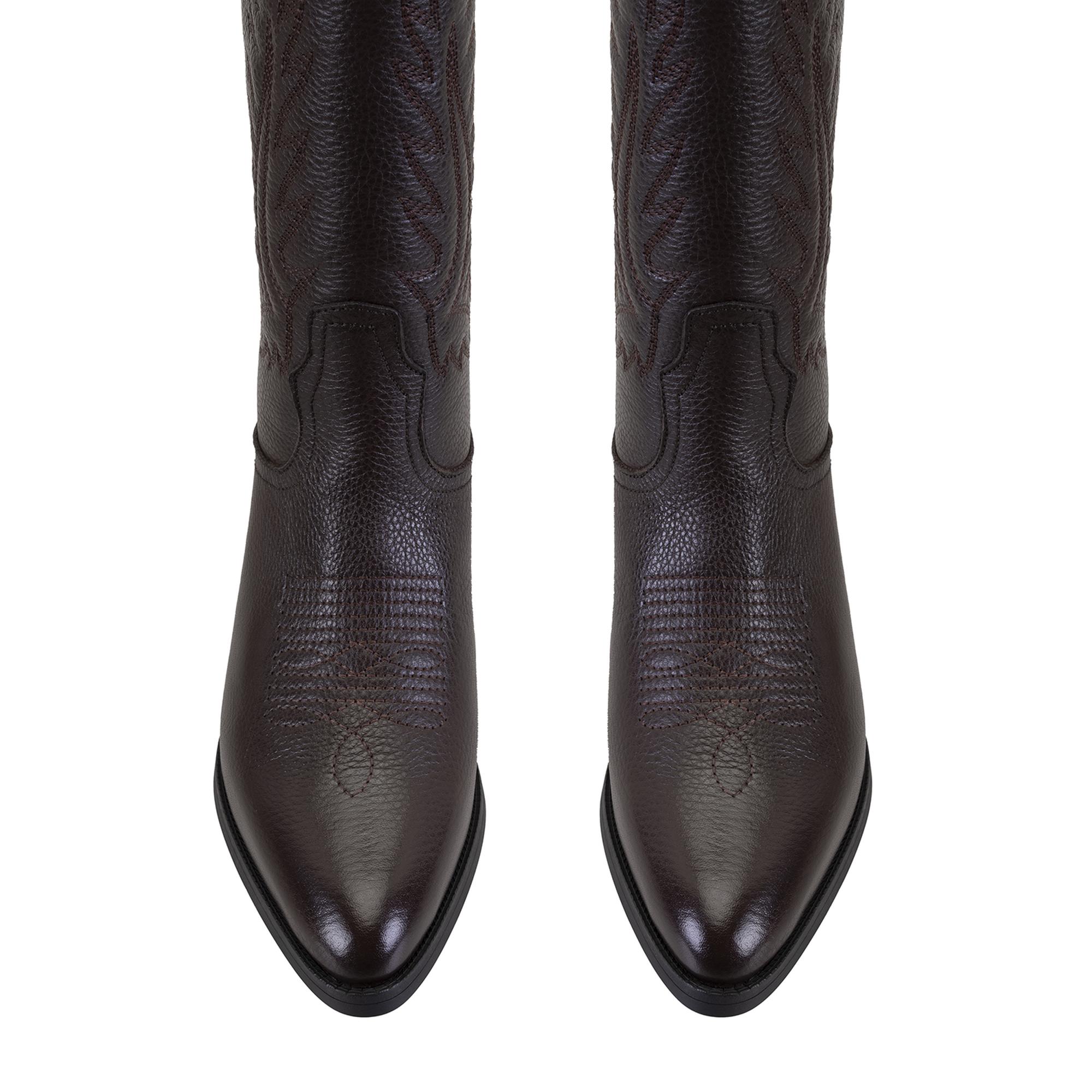 Noa Kahve Kadın Desenli Deri Kovboy Çizmesi