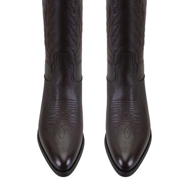  Noa Kahve Kadın Desenli Deri Kovboy Çizmesi