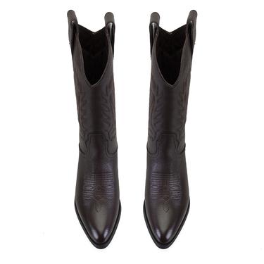  Noa Kahve Kadın Desenli Deri Kovboy Çizmesi