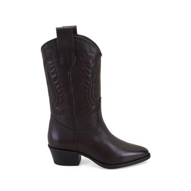  Noa Kahve Kadın Desenli Deri Kovboy Çizmesi