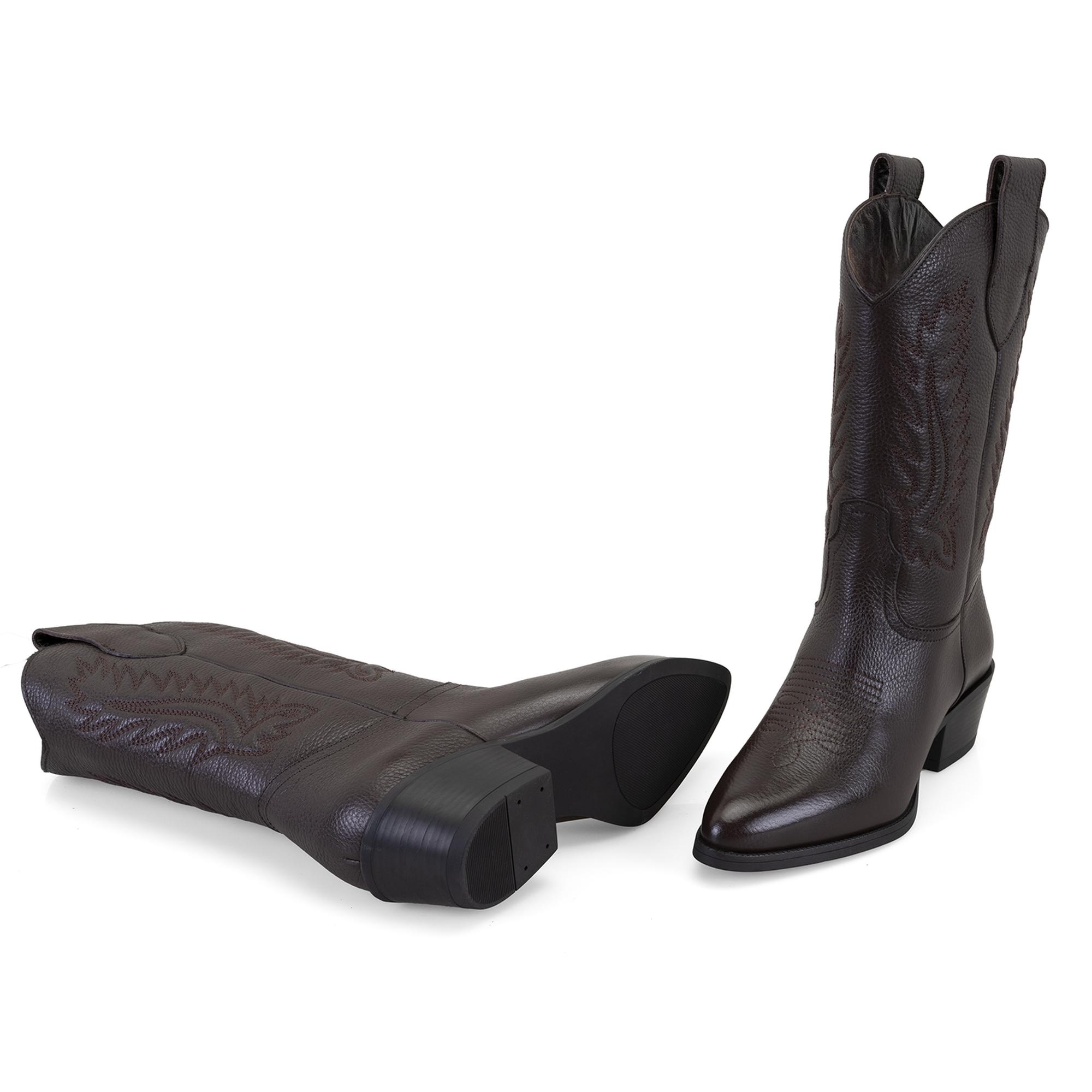 Noa Kahve Kadın Desenli Deri Kovboy Çizmesi