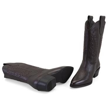  Noa Kahve Kadın Desenli Deri Kovboy Çizmesi