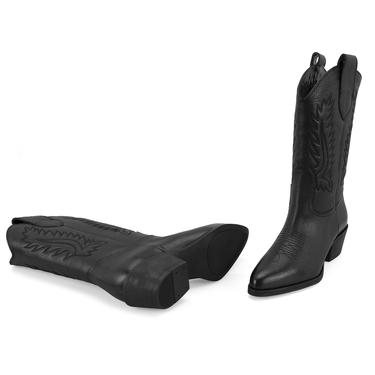  Noa Siyah Kadın Desenli Deri Kovboy Çizmesi