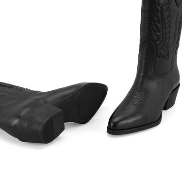  Noa Siyah Kadın Desenli Deri Kovboy Çizmesi